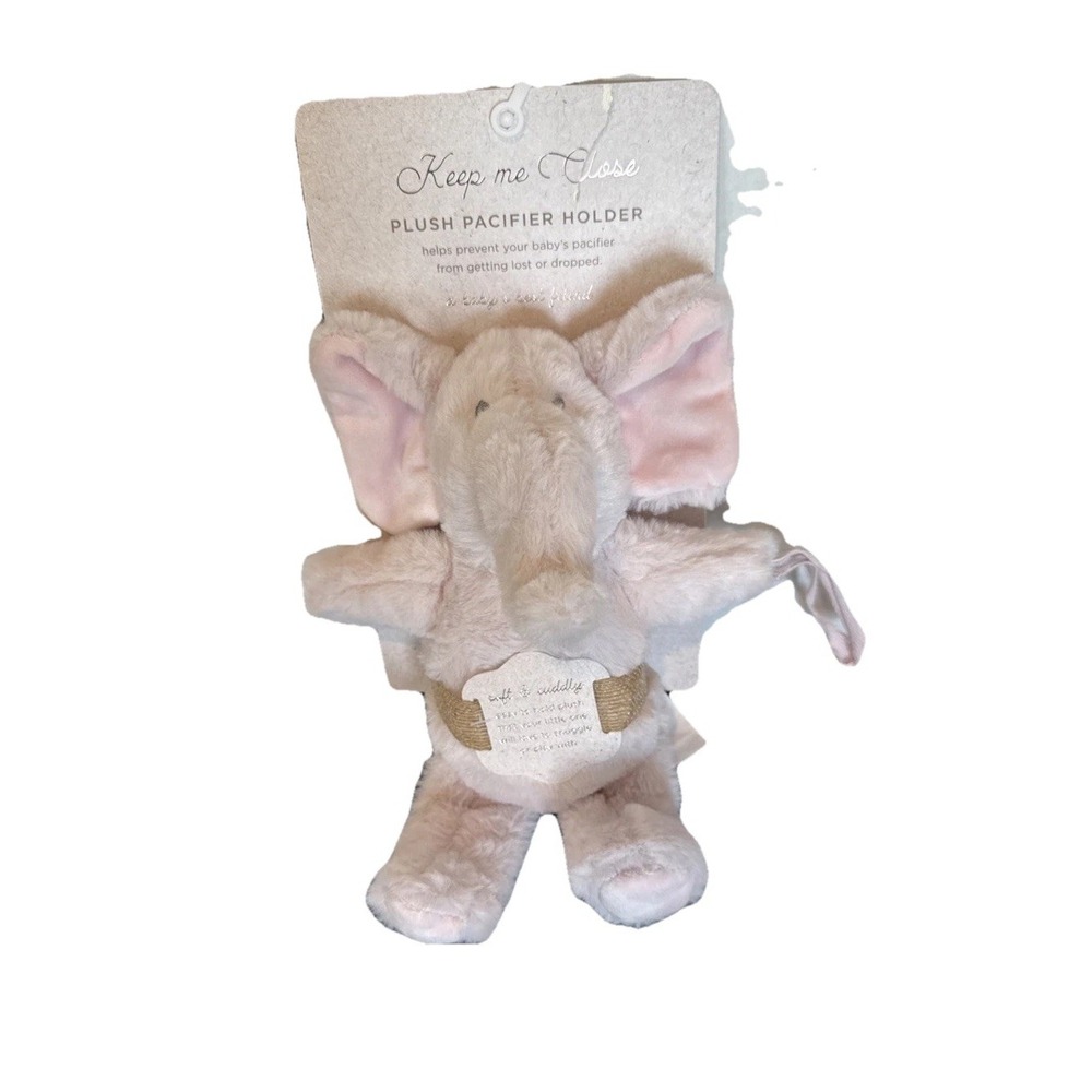 Baby Pink Elephant Plush Pacifier Holder Soft Hold Me Close NEW Stuffed Animal